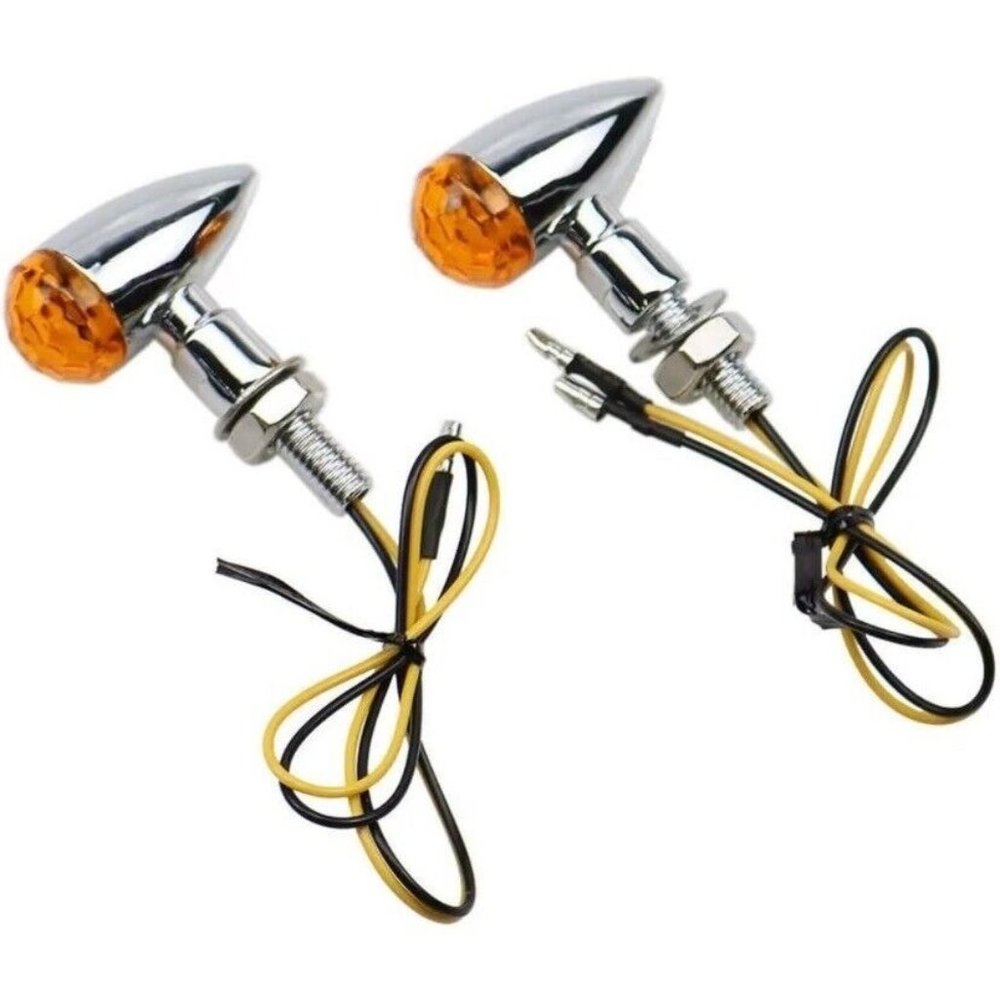 Motorcycle Turn Signals Light Chrome Silver Blinker Mini Bullet Indicator Set